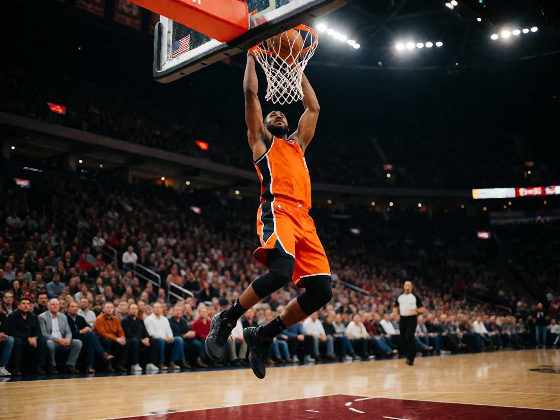 NBA篮球比赛中球员扣篮的精彩瞬间